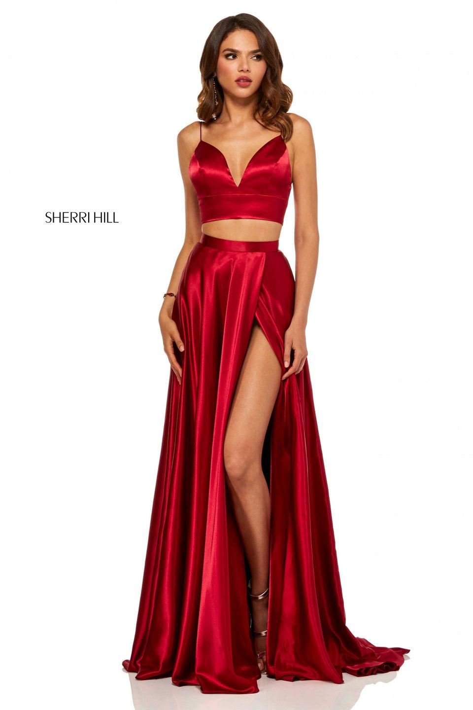 Sherri Hill Silk Charmeuse Two-piece With A V-neck Bodice That Ties In The Back