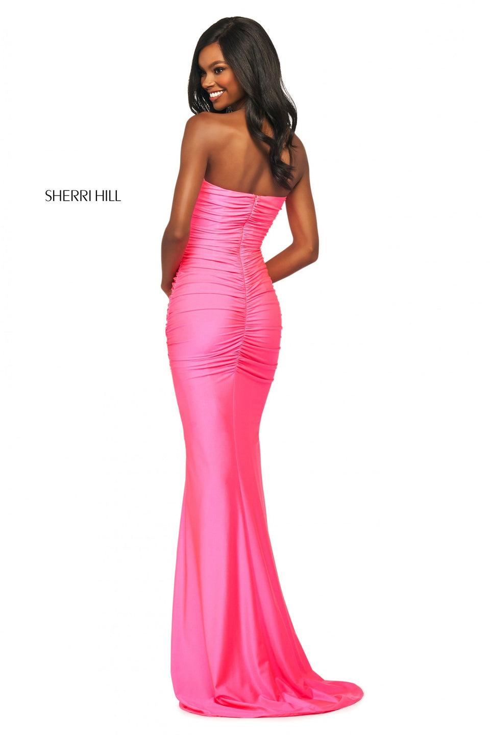 Sherri Hill Silky Stretch Jersey Gown With Ruching And Strapless Neckline