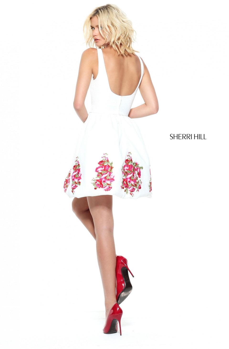 Sherri Hill Square Neck Cocktail With A Floral Embroidered Trim