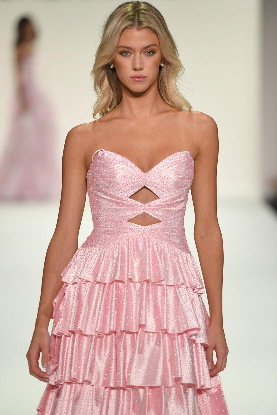 Sherri Hill Strapless A-line Hot Fix Gown With Keyholes And A Ruffle Skirt With Slit