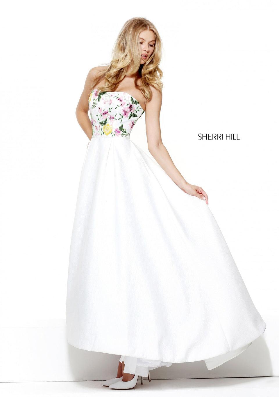 sherri hill Strapless Audrey length dress with a sequin beaded bodice