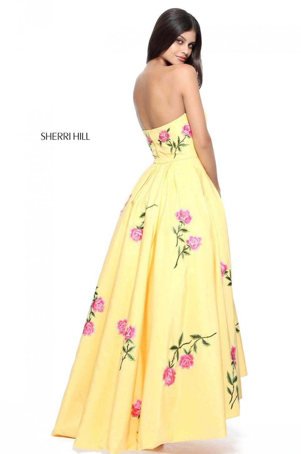 Sherri Hill Strapless Audrey Length Gown With Embroidered Flowers