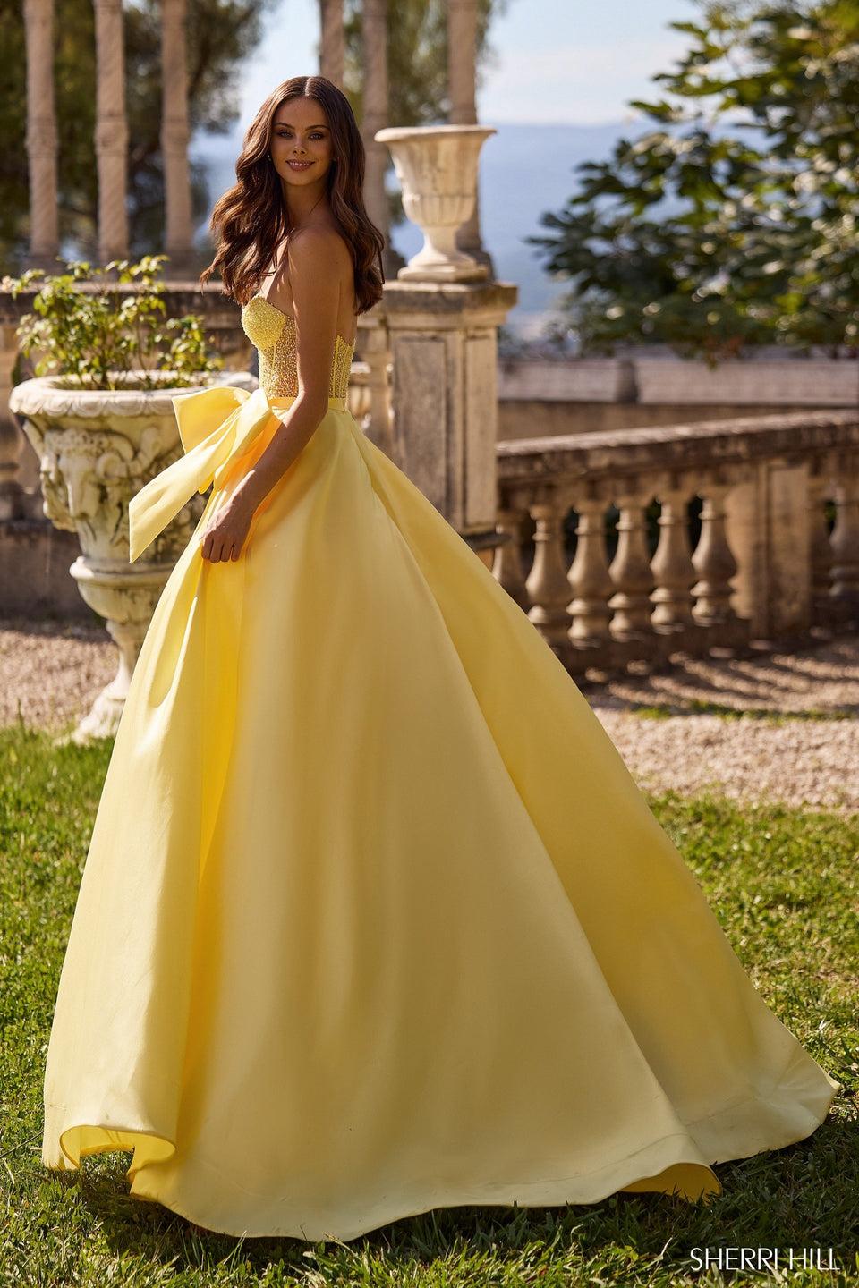 Sherri Hill Strapless Ball Gown With Pearl Bodice And Mikado Skirt