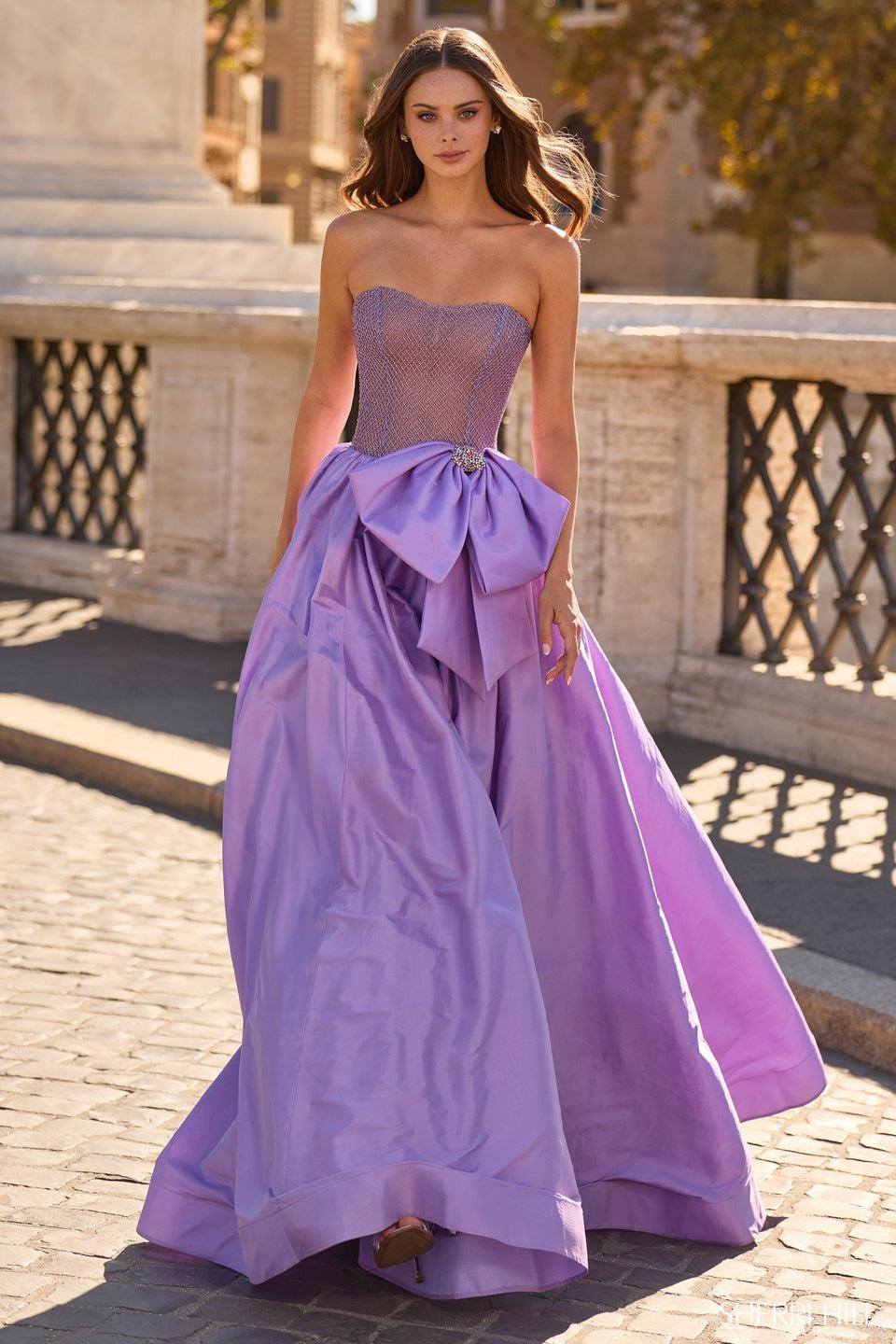 Sherri Hill Strapless Ballgown With Beaded Bodice Bow And Taffeta Skirt
