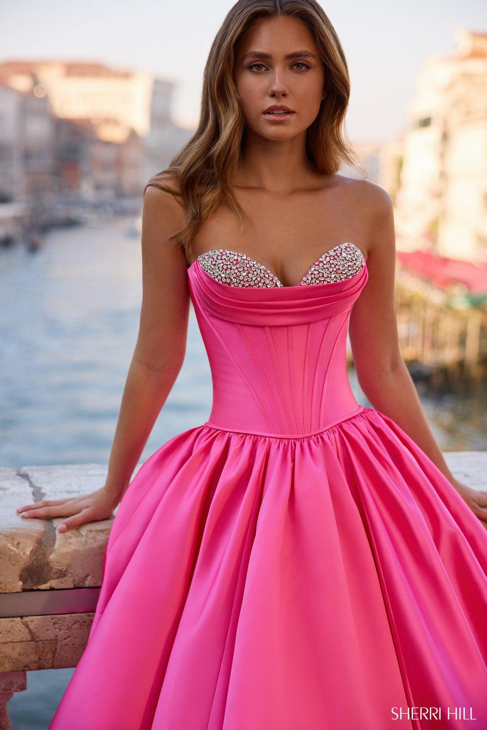 Sherri Hill Strapless Ballgown With Corset Bodice And Bead Embellishments