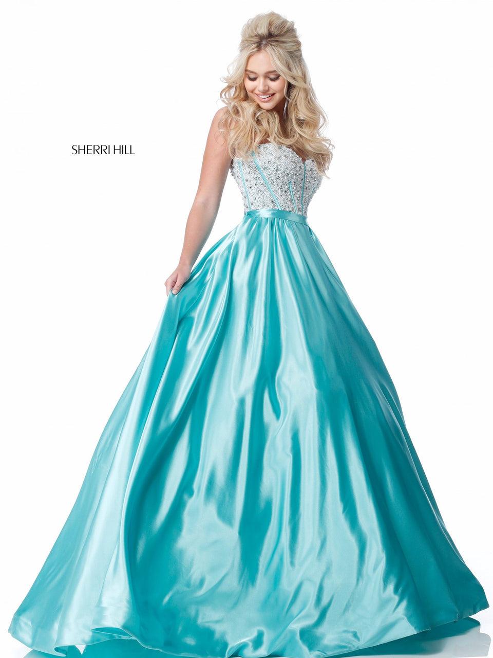 Sherri Hill Strapless Bead Encrusted Corset With Satin Ball Gown Skirt