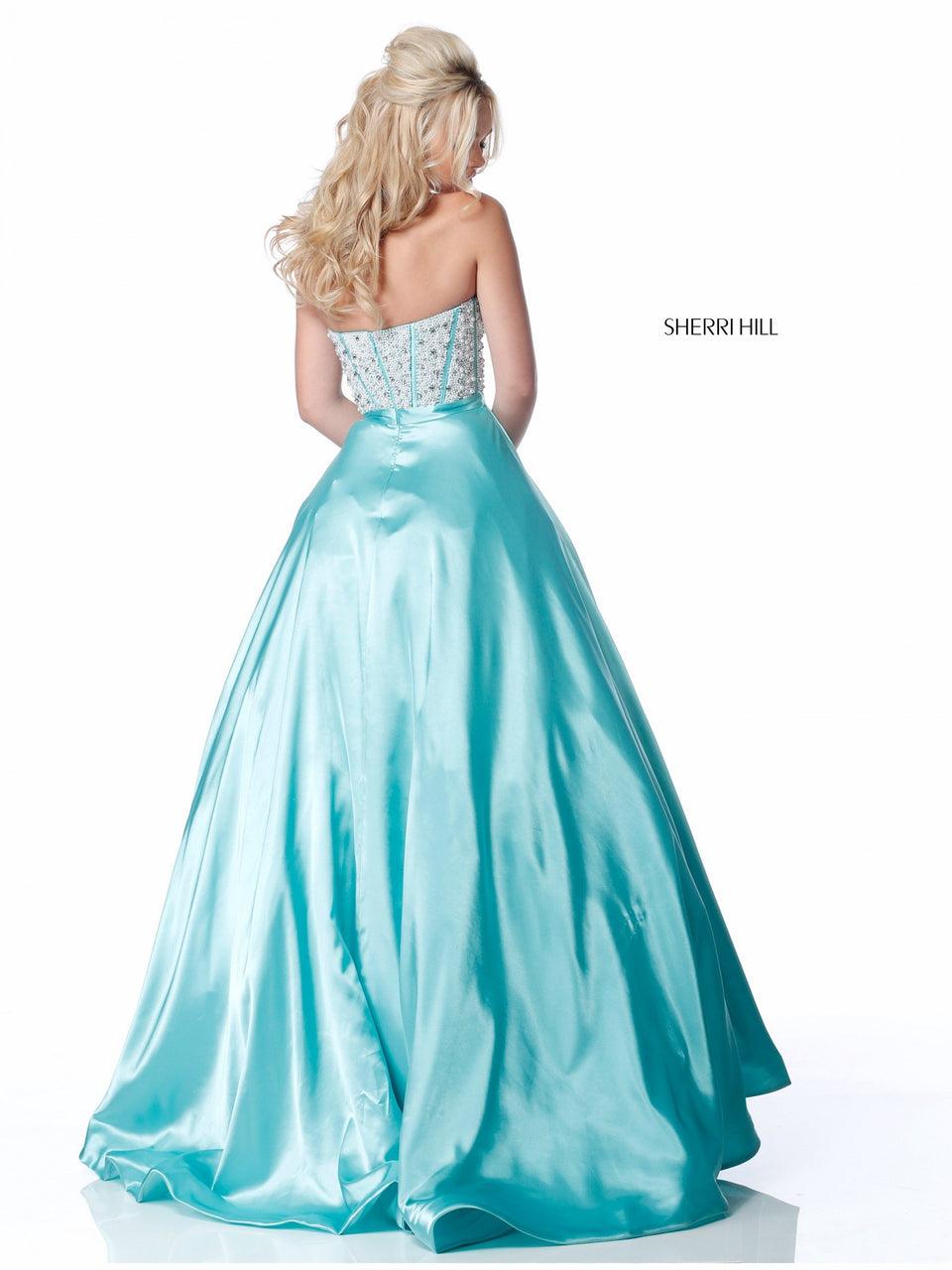 Sherri Hill Strapless Bead Encrusted Corset With Satin Ball Gown Skirt