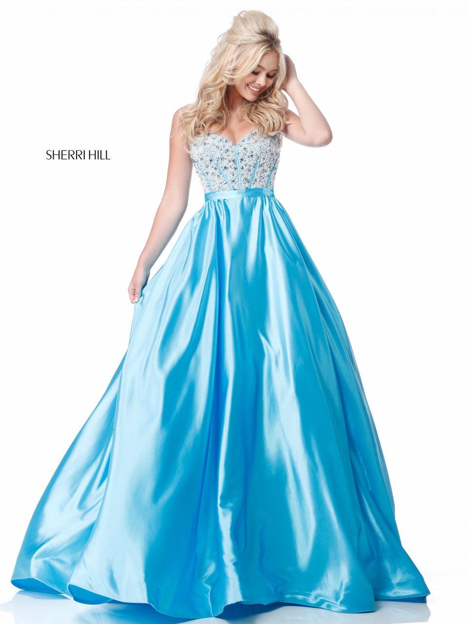sherri hill Strapless bead encrusted corset with satin ball gown skirt