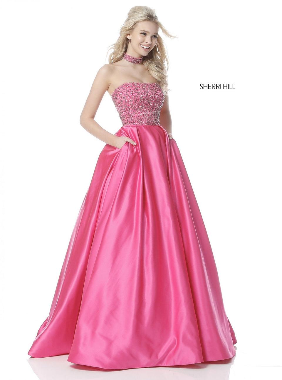 sherri hill Strapless beaded bodice with matching choker and taffeta ball gown skirt