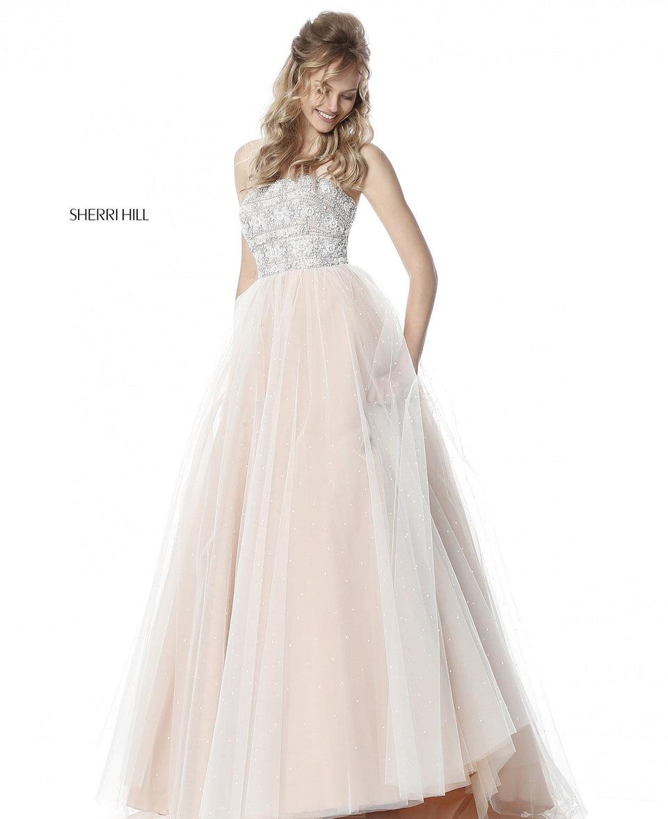 Sherri Hill Strapless Beaded Bodice With Tulle Ball Gown Skirt