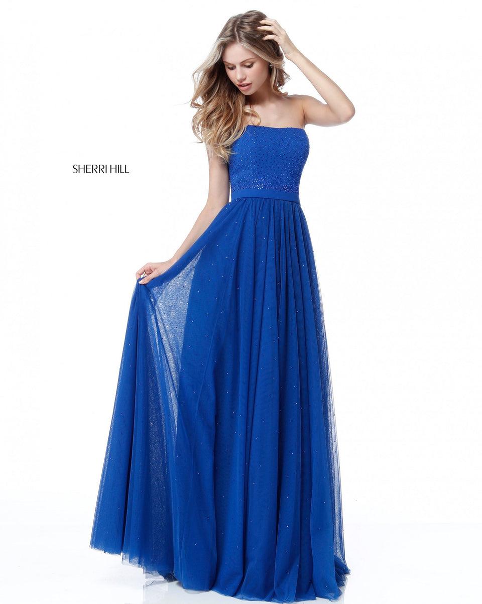 Sherri Hill Strapless Beaded Jersey Bodice With Tulle Skirt