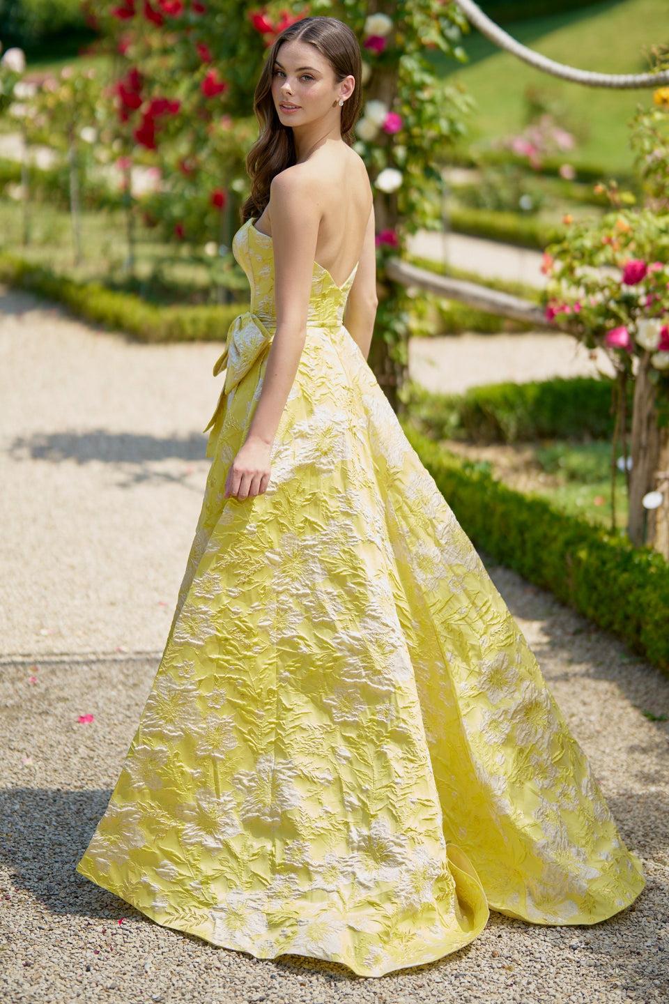 Sherri Hill Strapless Brocade Dress With Bow Embellishment