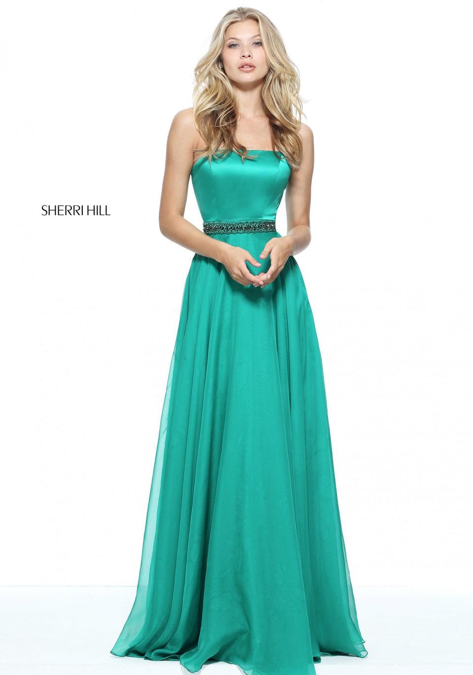 sherri hill Strapless chiffon dress with a beaded bodice