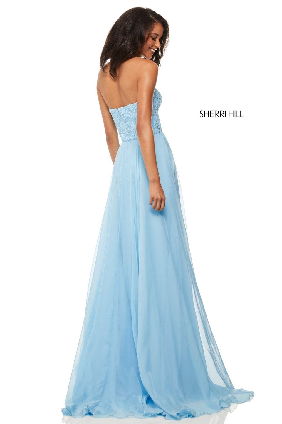 Sherri Hill Strapless Chiffon Gown With Lace Bodice