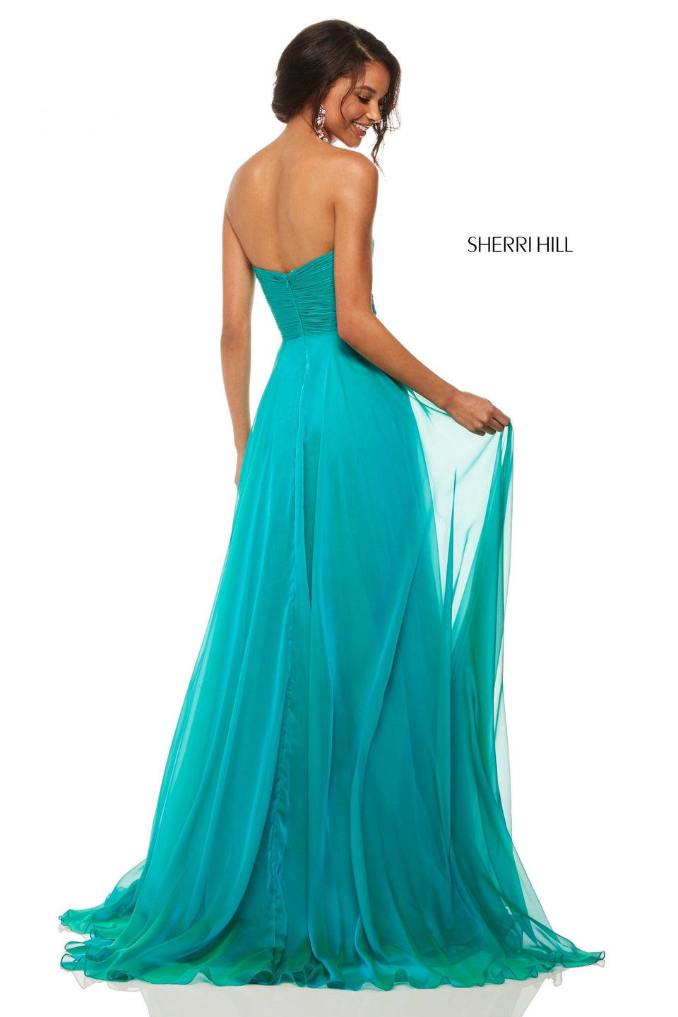 Sherri Hill Strapless Chiffon Gown With Pleated Bodice