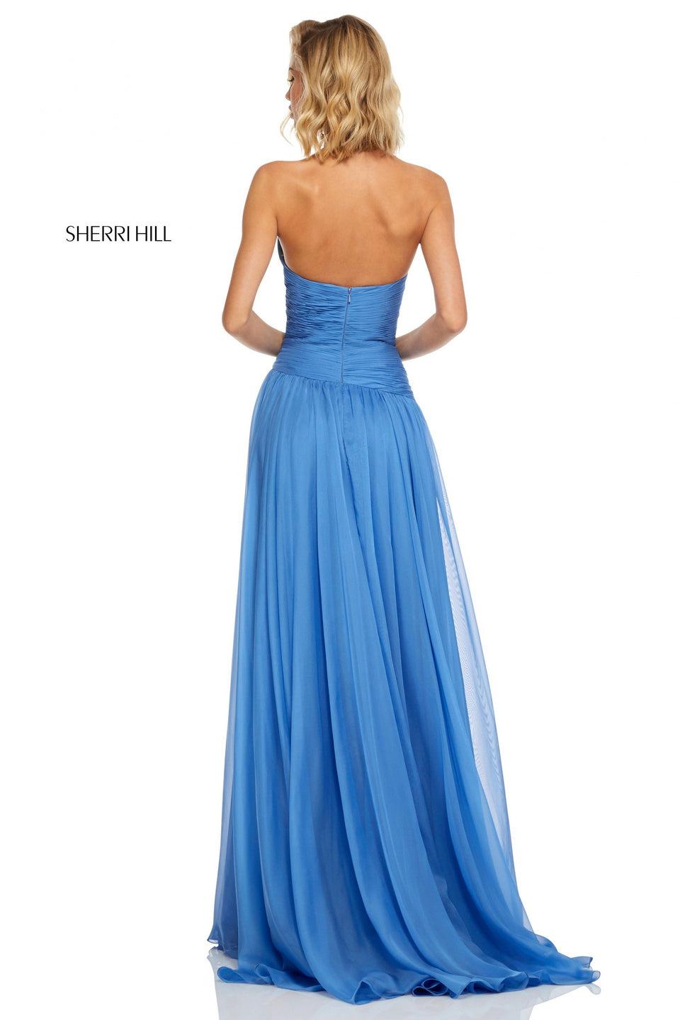 Sherri Hill Strapless Chiffon Gown With Pleated Drop Waist Bodice
