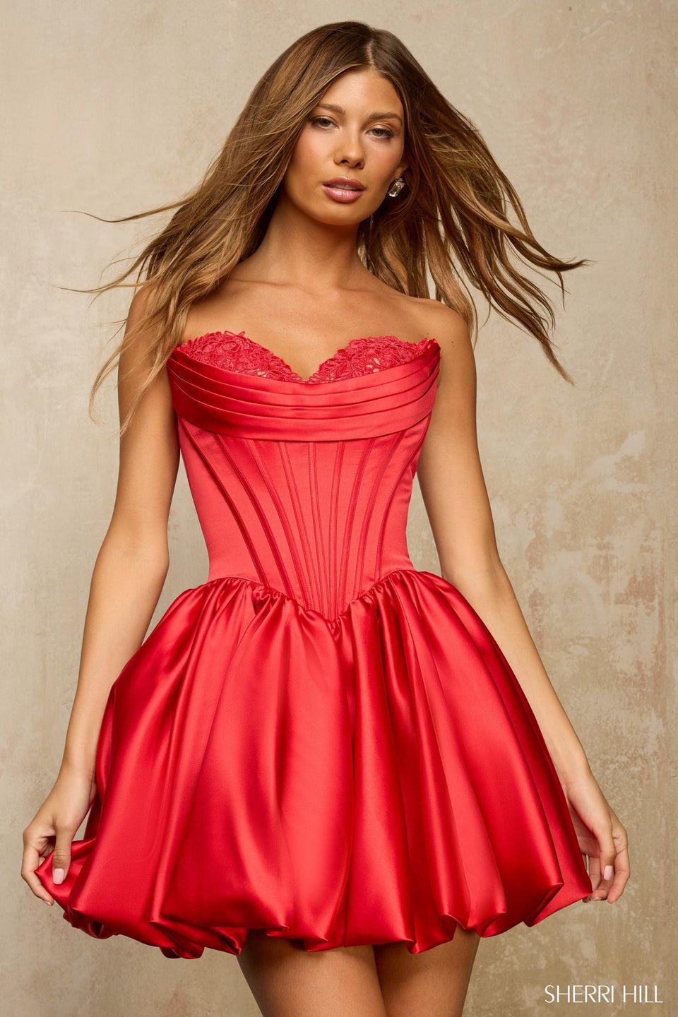 sherri hill Strapless cocktail dress with corset bodice and bubble skirt sherri hill Strapless cocktail dress with corset bodice and bubble skirt