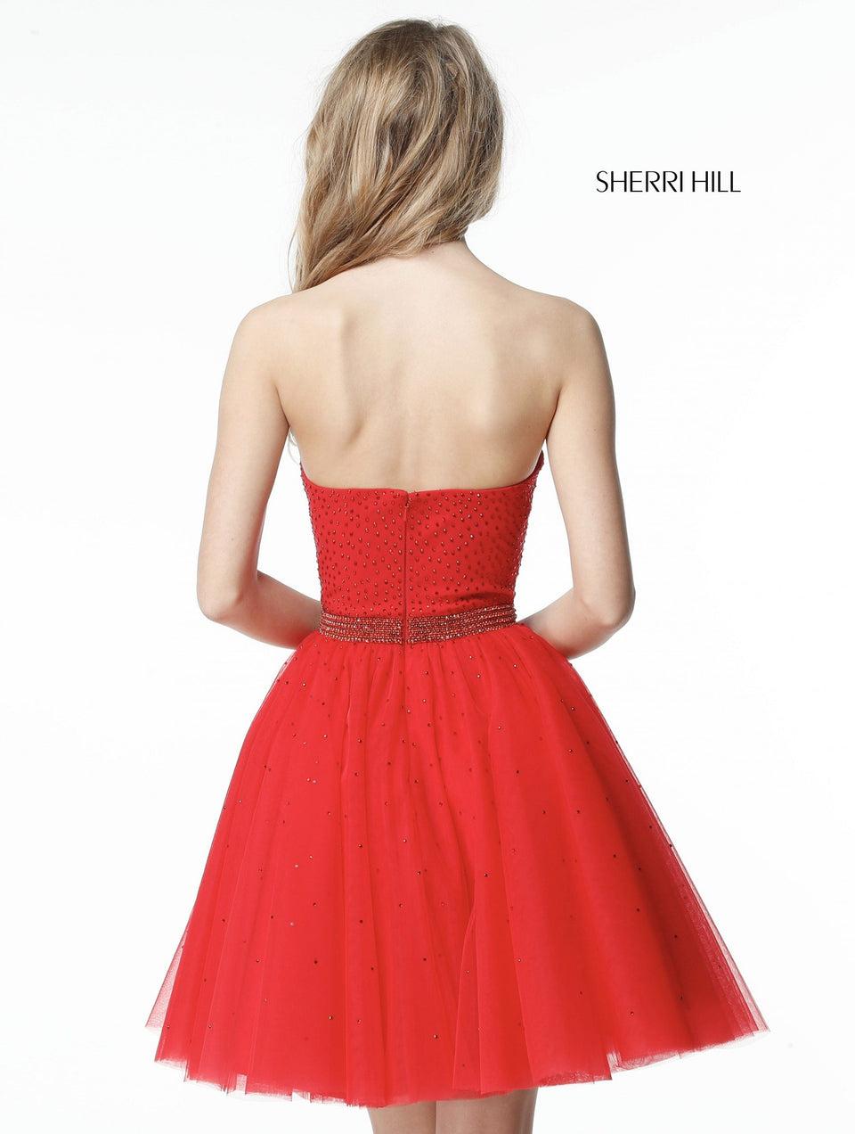 Sherri Hill Strapless Cocktail With Sequin Stretch Scuba Bodice And Tulle A-line Skirt