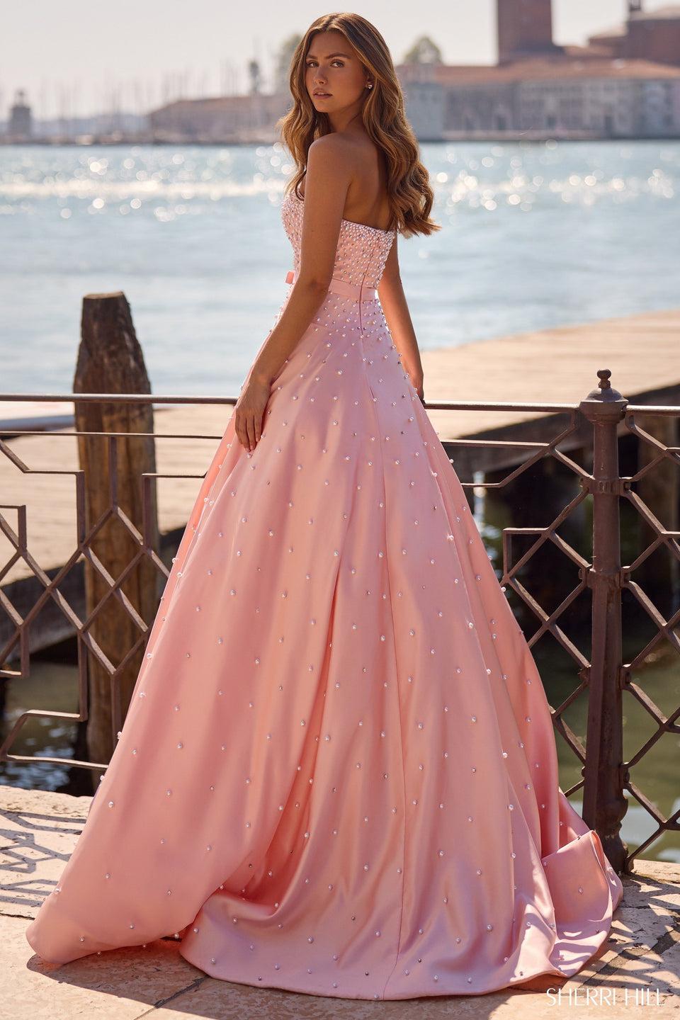 Sherri Hill Strapless Drop-waist Ballgown With Pearl Embellishments