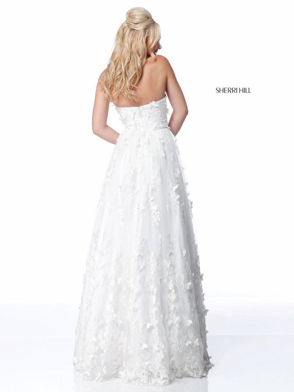 Sherri Hill Strapless Flower Appliqued Tulle Ball Gown