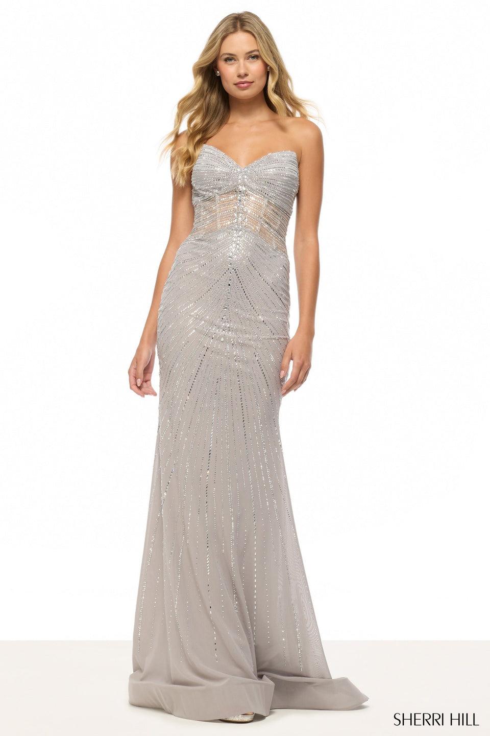 sherri hill Strapless hot fix gown with sheer corset bodice
