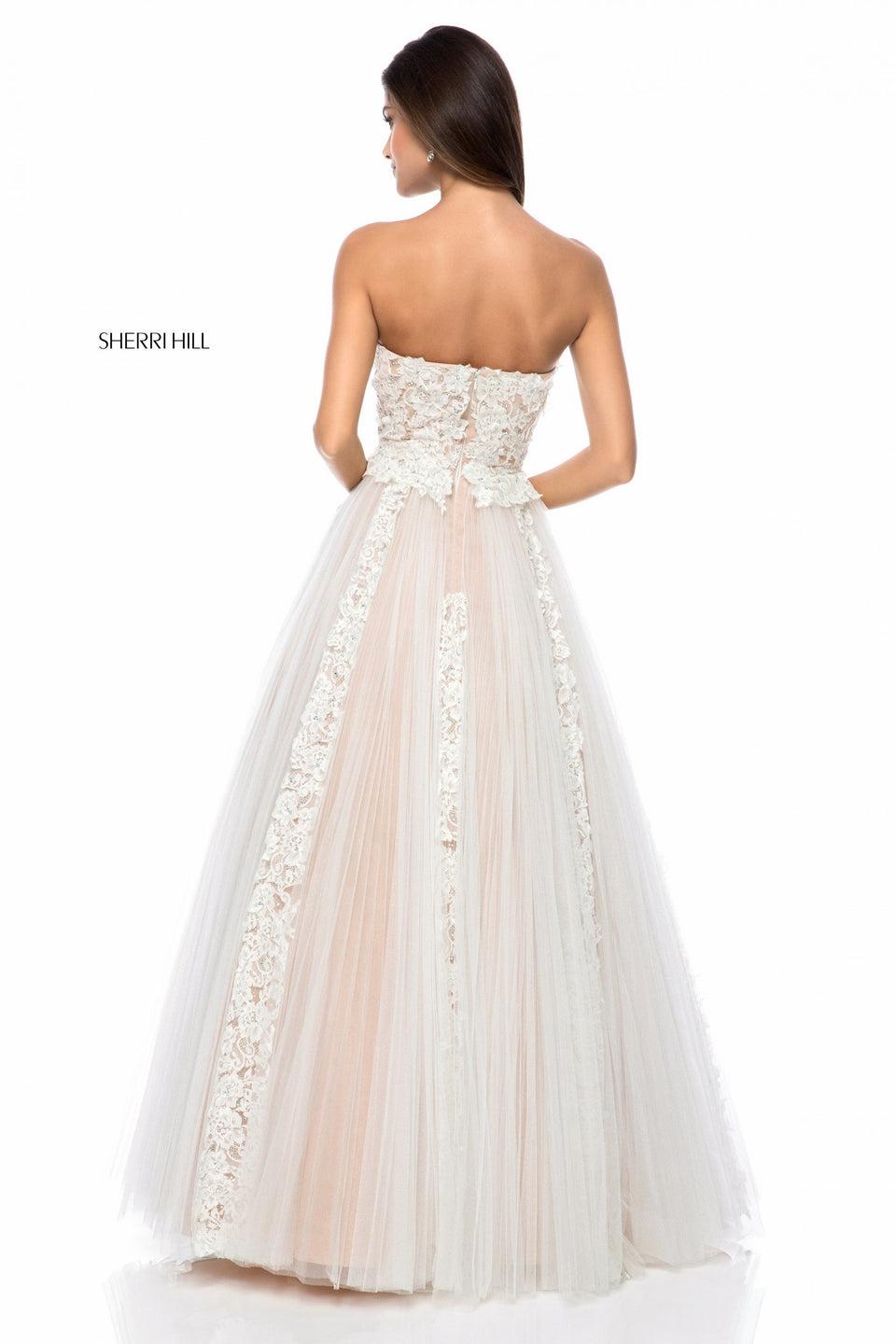 Sherri Hill Strapless Lace Appliqued Ball Gown With Tulle Skirt