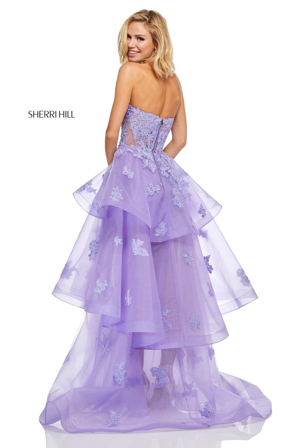 Sherri Hill Strapless Lace Ball Gown With Layered Tulle Skirt
