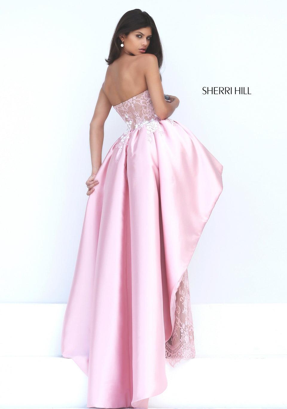 Sherri Hill Strapless Lace Column With Taffeta Overskirt