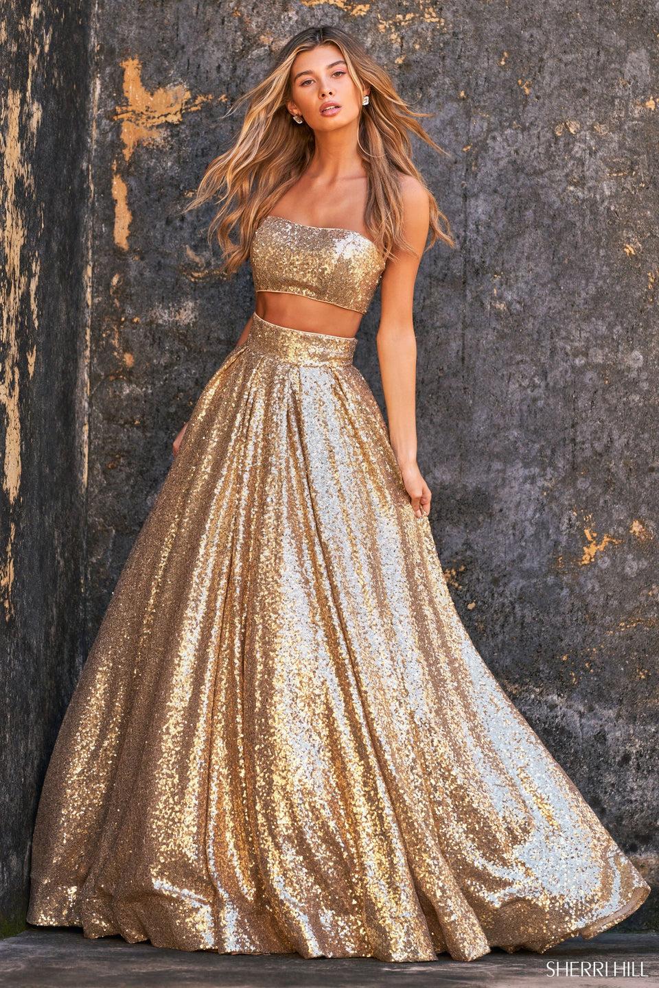 sherri hill Strapless machine sequin two-piece ball gown sherri hill Strapless machine sequin two-piece ball gown