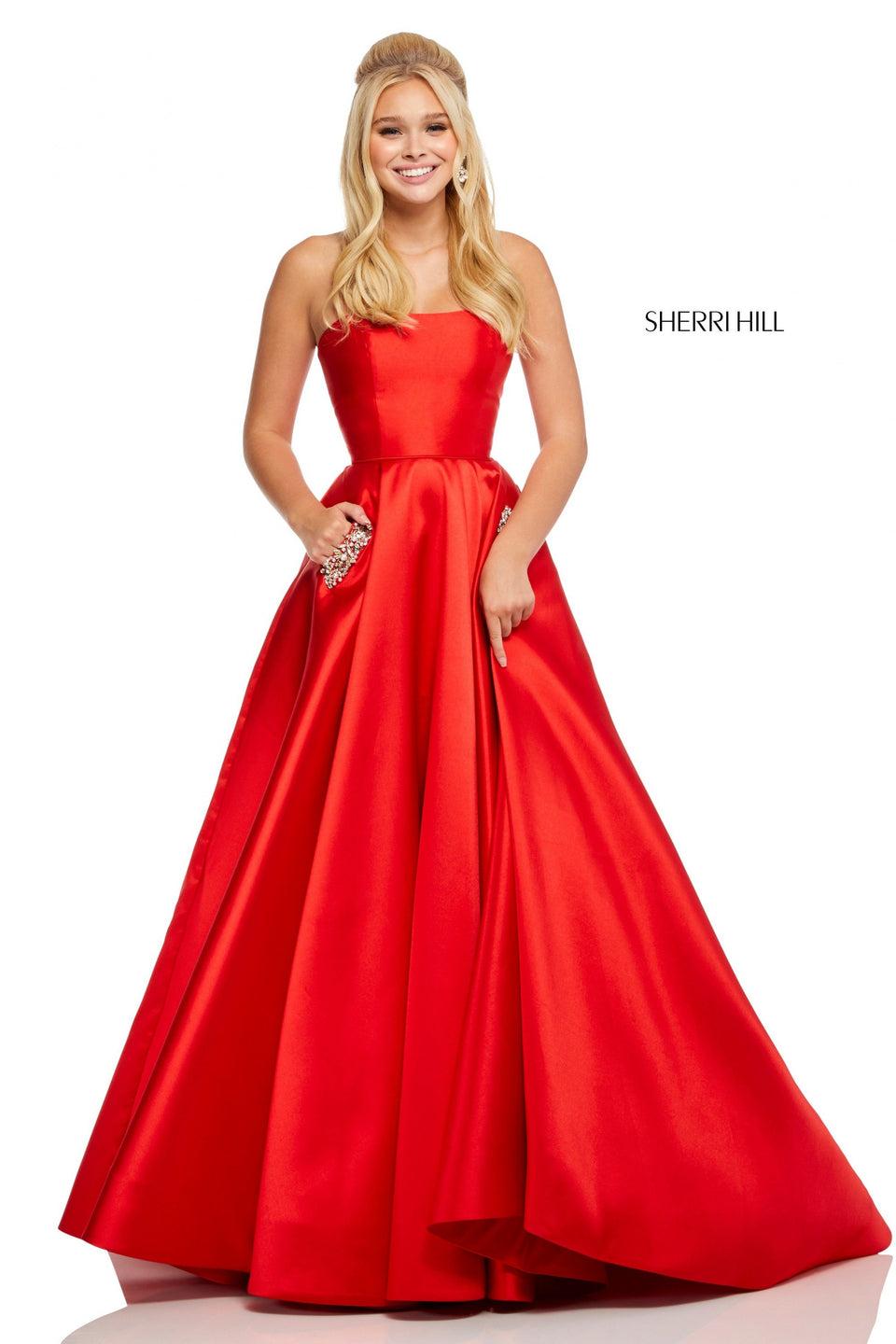 sherri hill Strapless mikado ball gown with beaded pockets