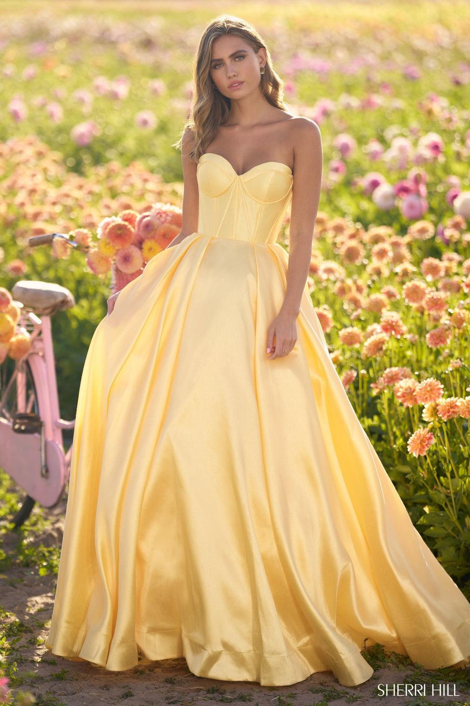 sherri hill Strapless mikado ball gown with corset bodice sherri hill Strapless mikado ball gown with corset bodice