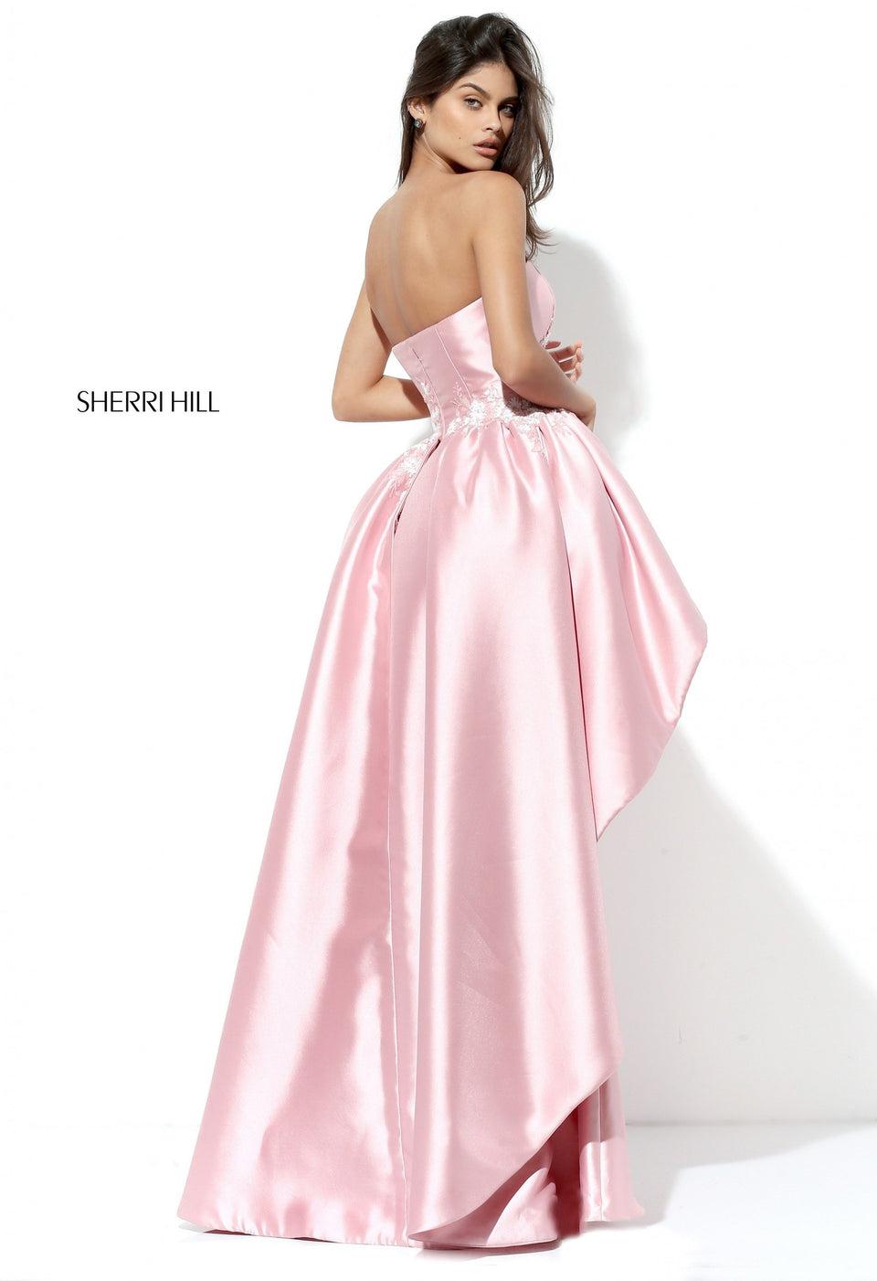 Sherri Hill Strapless Mikado Dress With Embellishment At The Waist With An Over Skirt