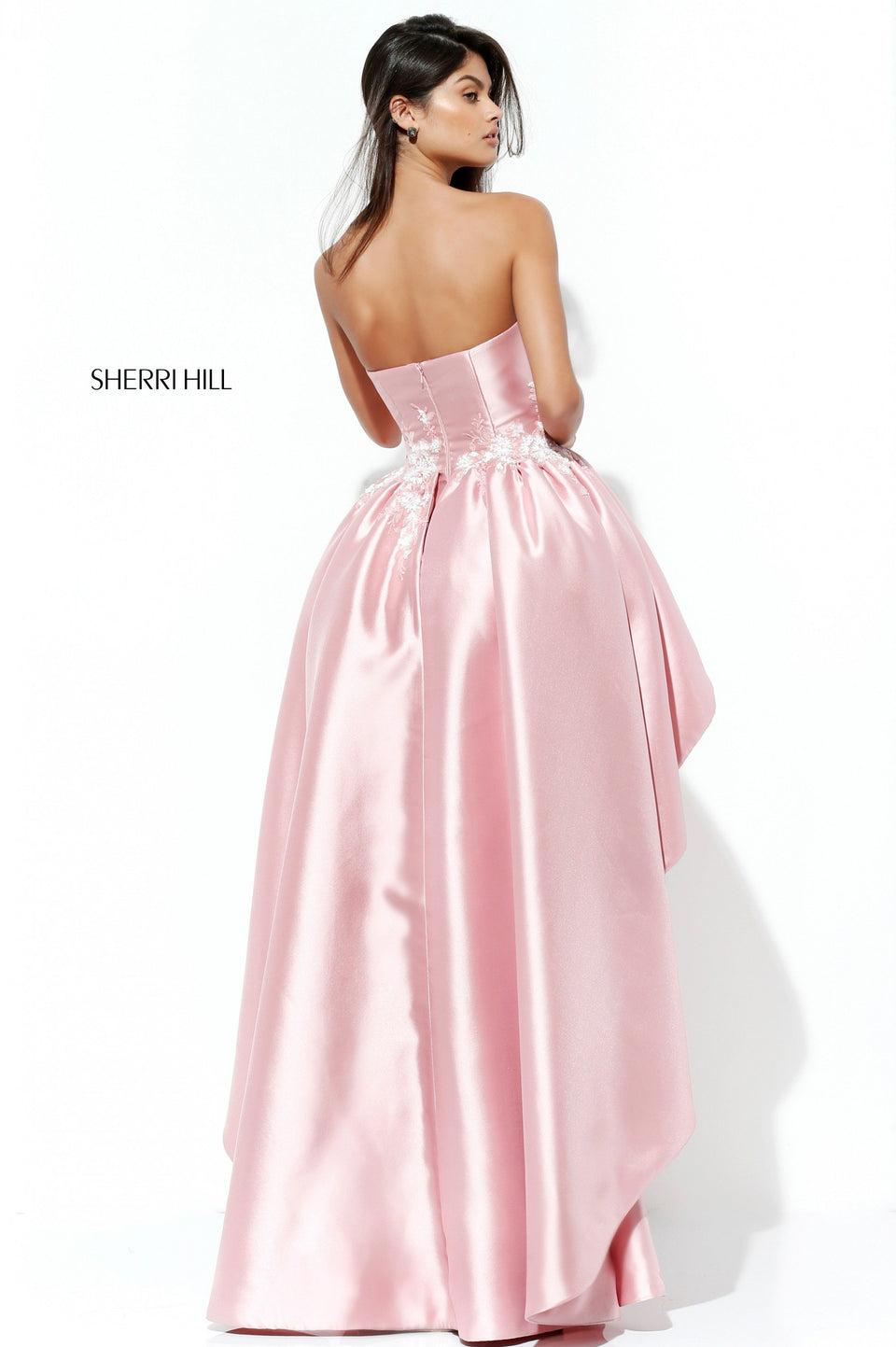 Sherri Hill Strapless Mikado Dress With Embellishment At The Waist With An Over Skirt