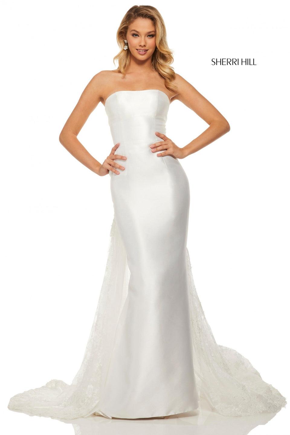 Sherri Hill Strapless Mikado Mermaid With A Lace Train