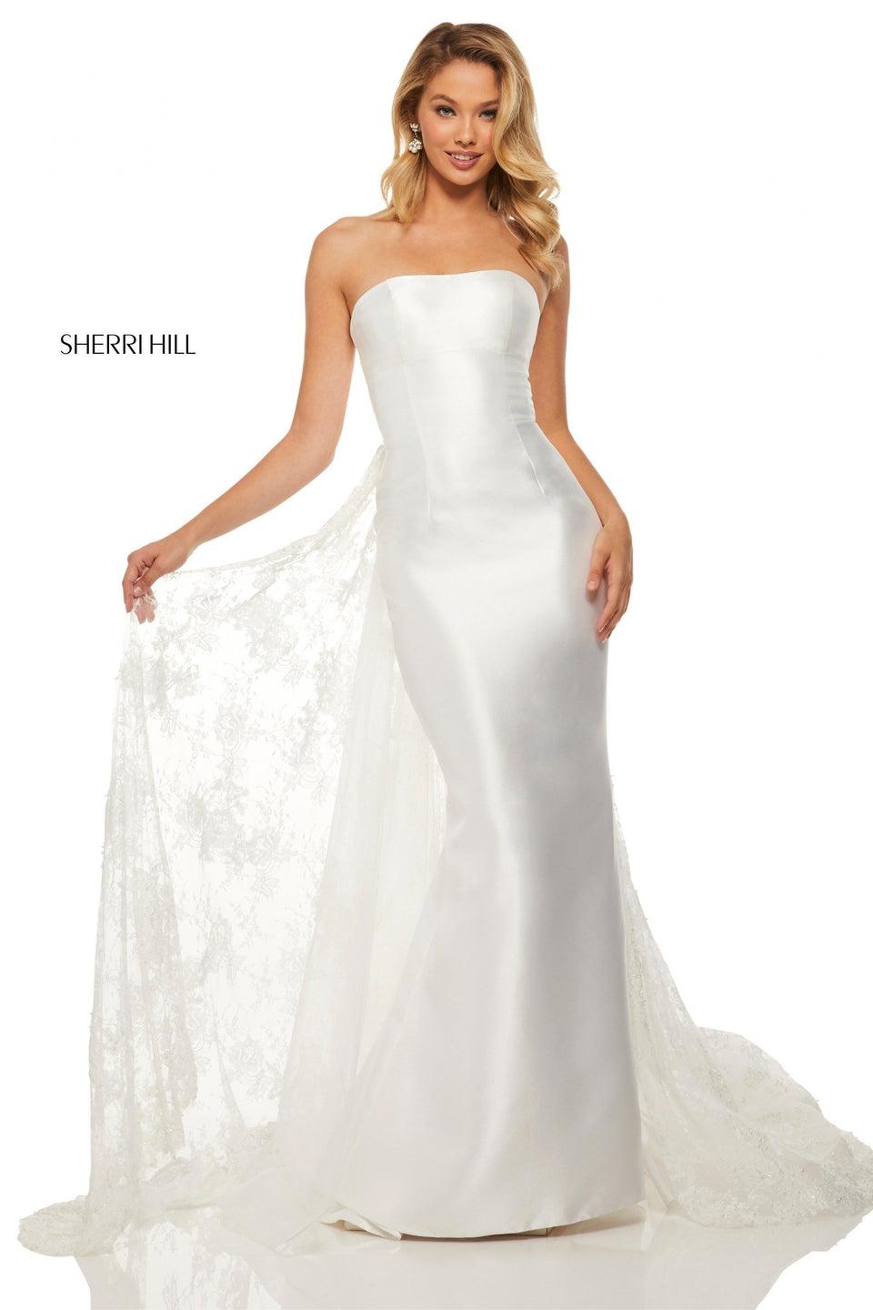 Sherri Hill Strapless Mikado Mermaid With A Lace Train