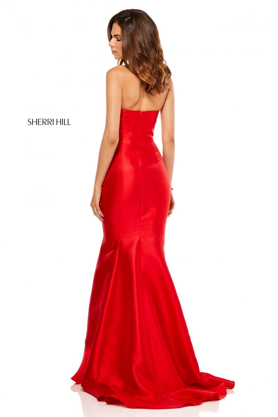 Sherri Hill Strapless Mikado Mermaid With A Ruffle Front Slit