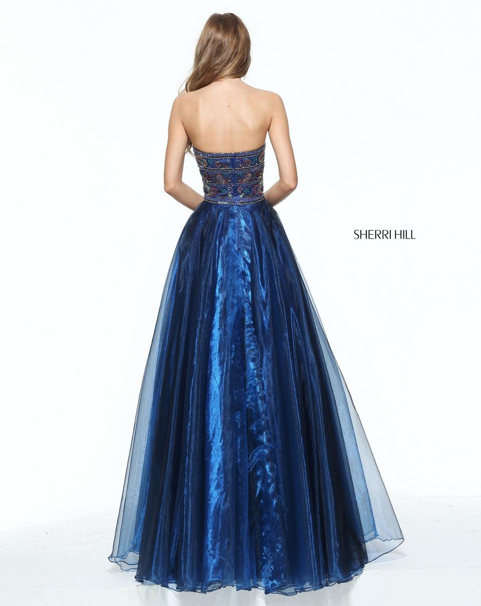 Sherri Hill Strapless Organza A-line Gown With A Paisley Beaded Bodice