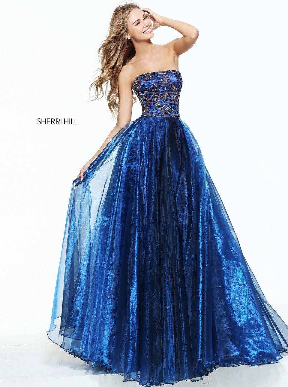 Sherri Hill Strapless Organza A-line Gown With A Paisley Beaded Bodice