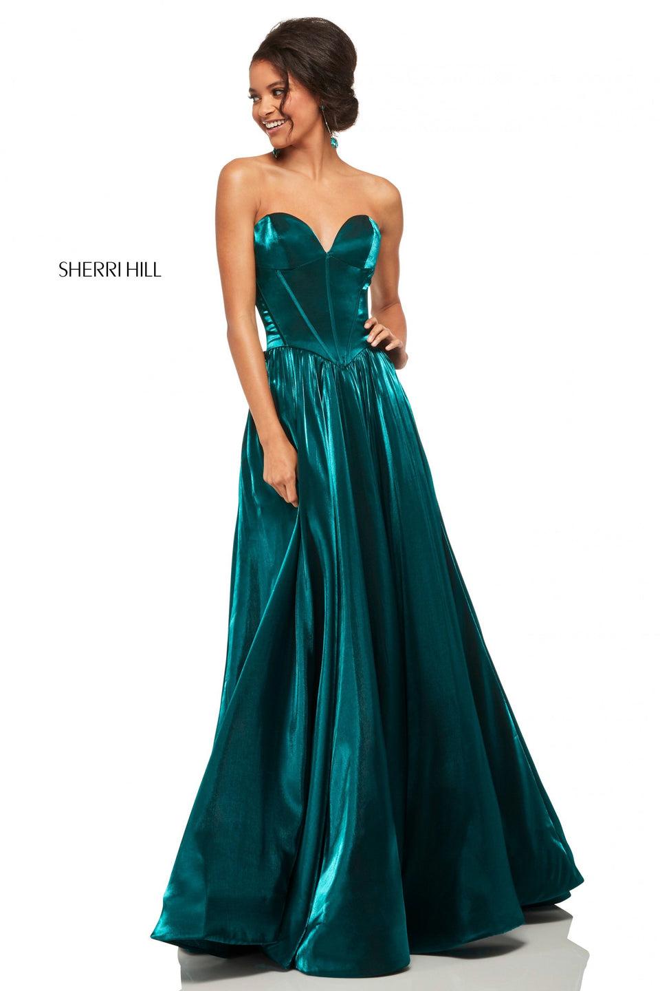 sherri hill Strapless rich metallic A-line with sweetheart neckline and basque waistline
