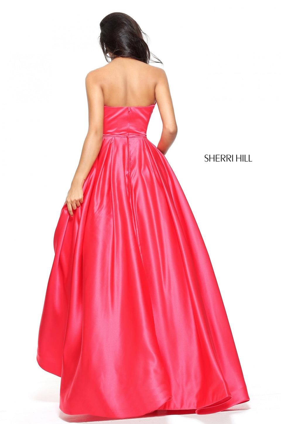Sherri Hill Strapless Satin Ball Gown With Embellished Pockets