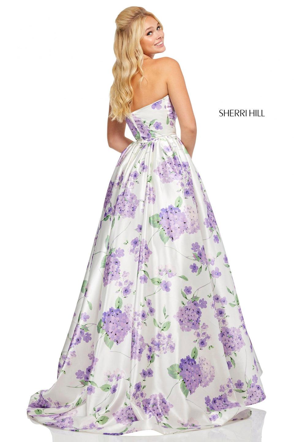 Sherri Hill Strapless Satin Ball Gown With Floral Print