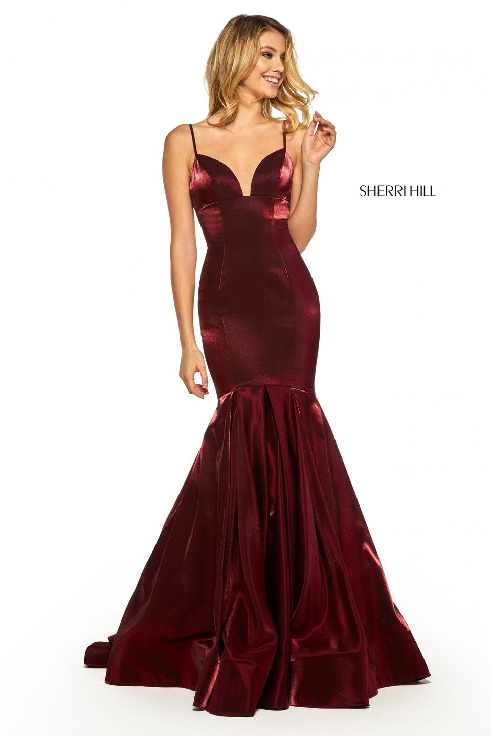 Sherri Hill Strapless Satin Ball Gown With Floral Print Border