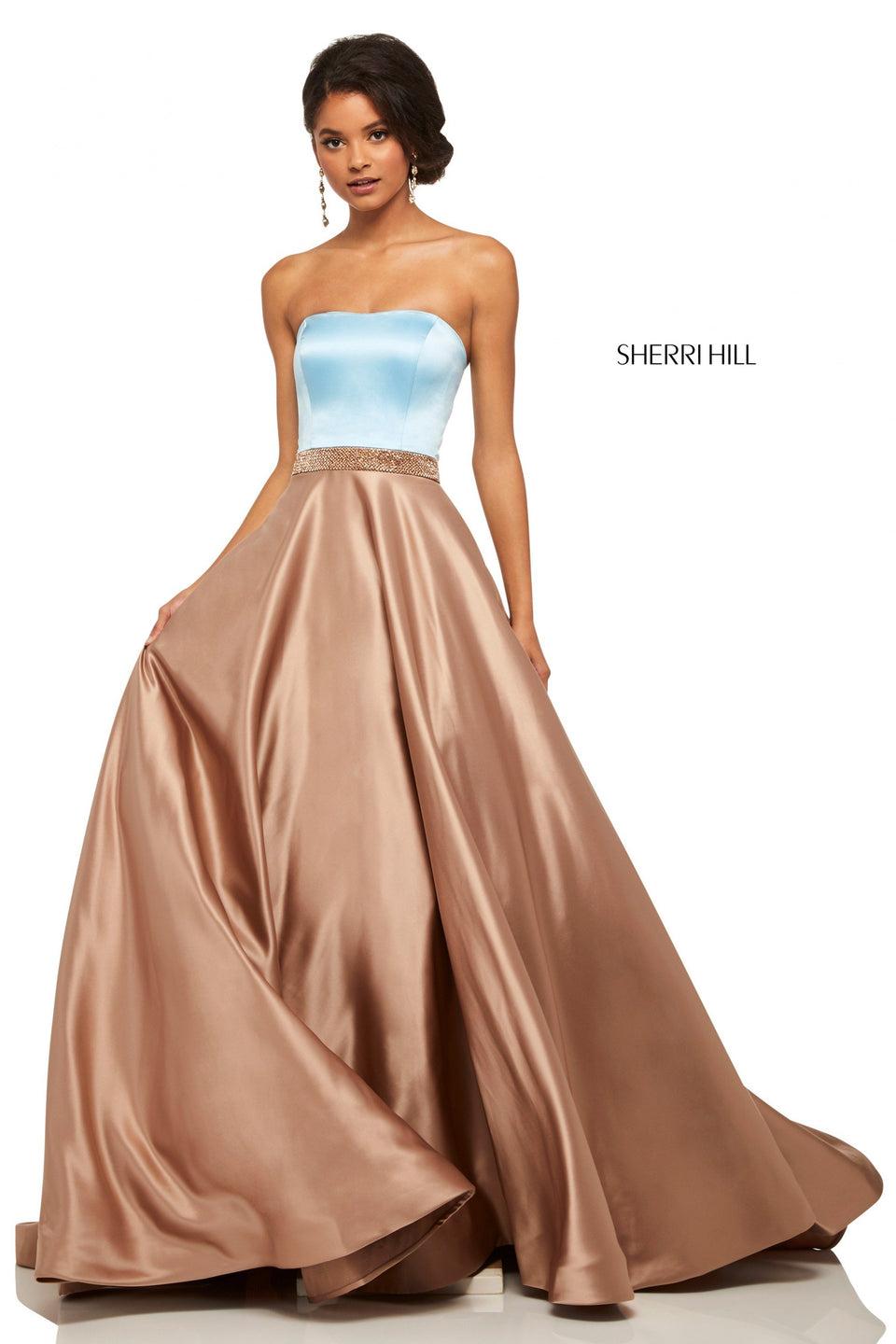 Sherri Hill Strapless Satin Ball Gown With Jewel Encrusted Waistband