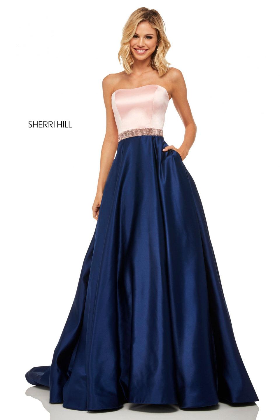 Sherri Hill Strapless Satin Ball Gown With Jewel Encrusted Waistband