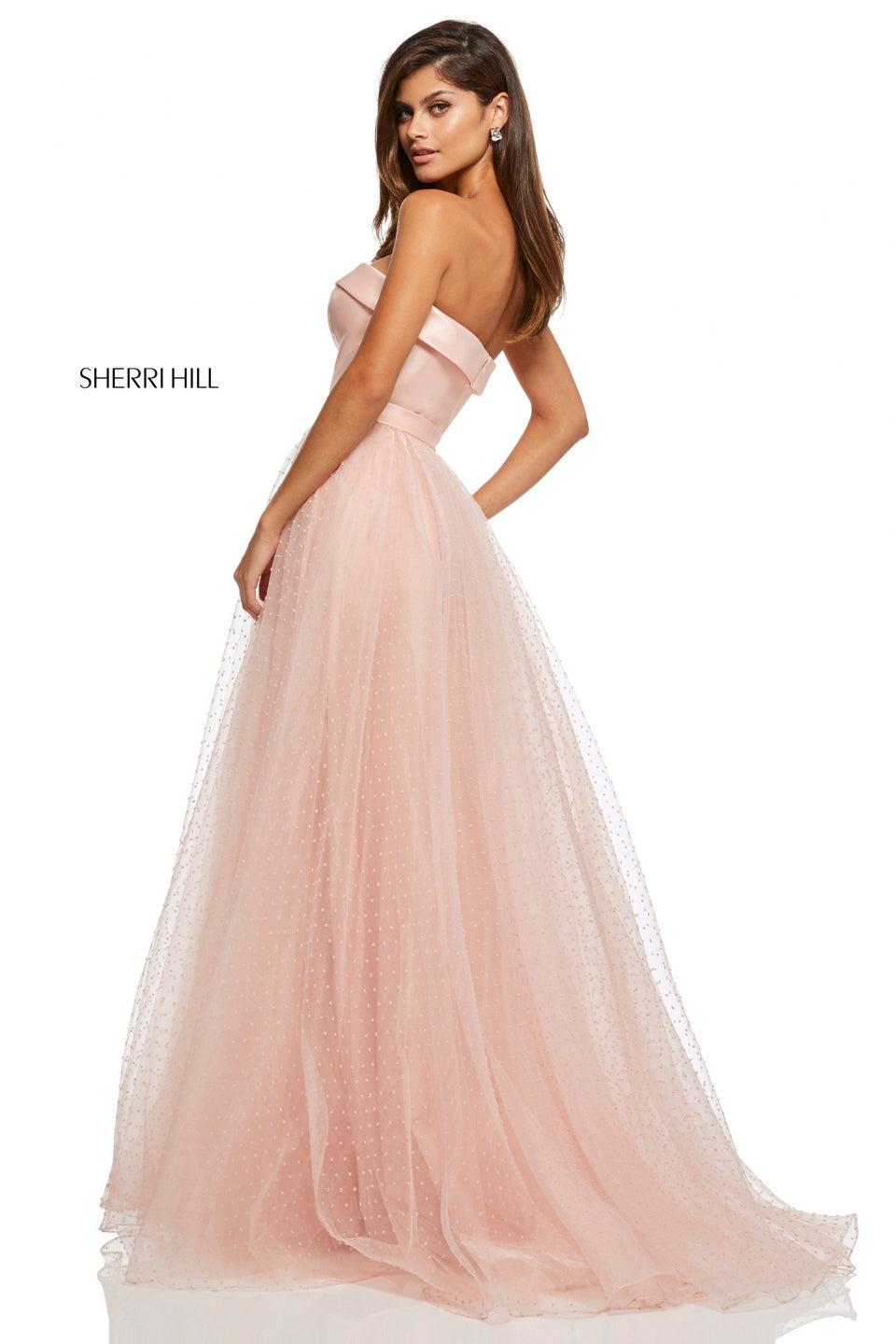 Sherri Hill Strapless Satin Bodice With Point Desprit A-line Skirt And Buckle Belt