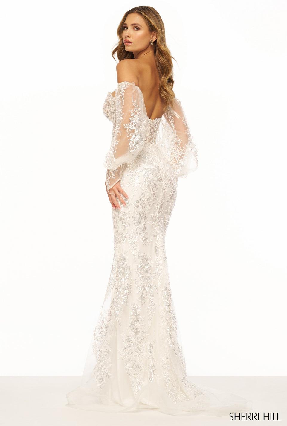 Sherri Hill Strapless Sequin Lace Gown With Corset Bodice Sweetheart Neckline And Detachable Sleeves