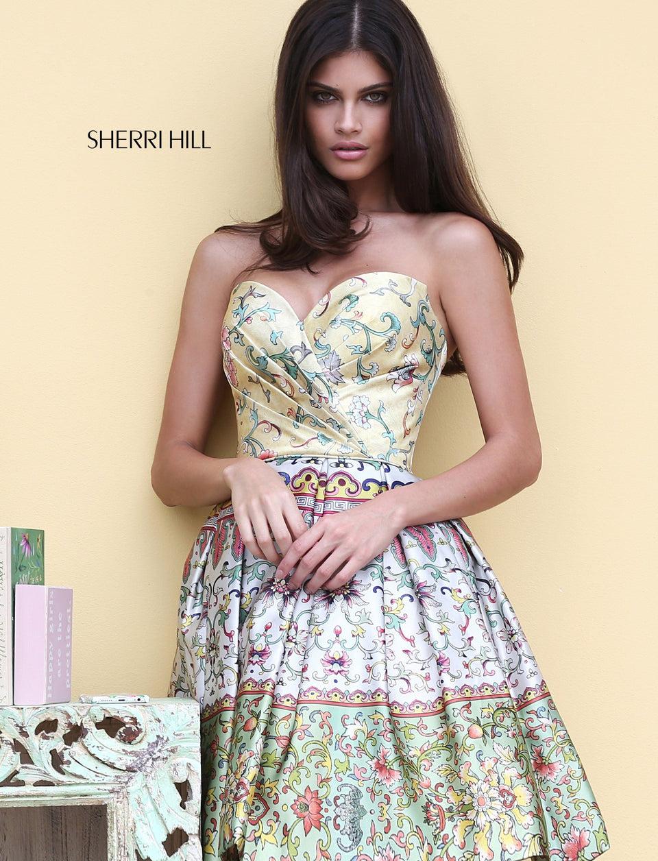 Sherri Hill Strapless Sweetheart Multi Print Cocktail
