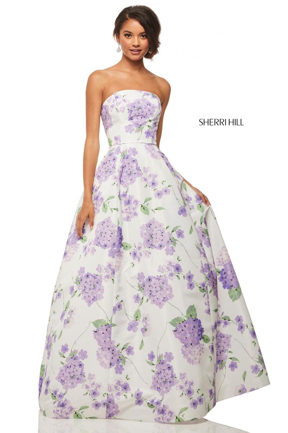 Sherri Hill Strapless Taffeta Ball Gown In A Floral Print