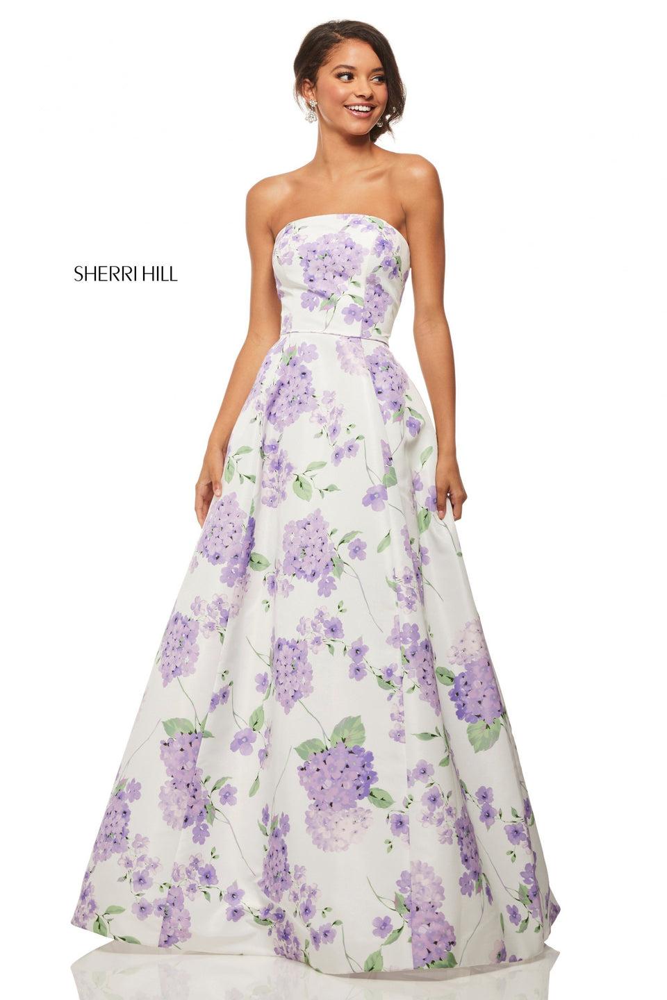 sherri hill Strapless taffeta ball gown in a floral print