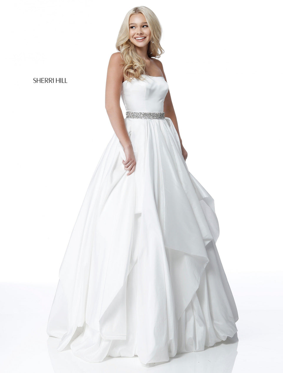 Sherri Hill Strapless Taffeta Ball Gown With Bead Encrusted Belt